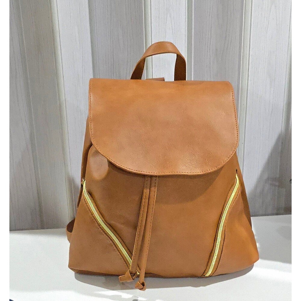 Brown faux leather purse, leather bag, medium backpack purse,